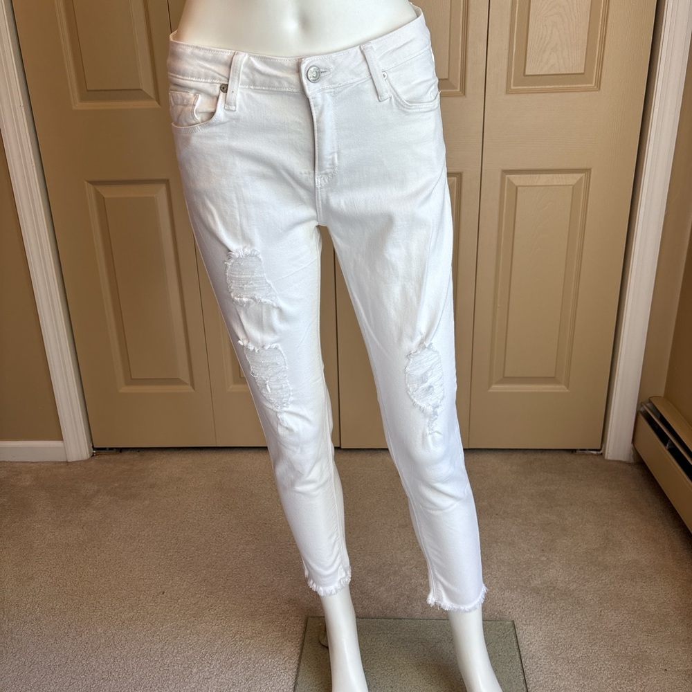 JUST BLACK cropped, distressed white jeans